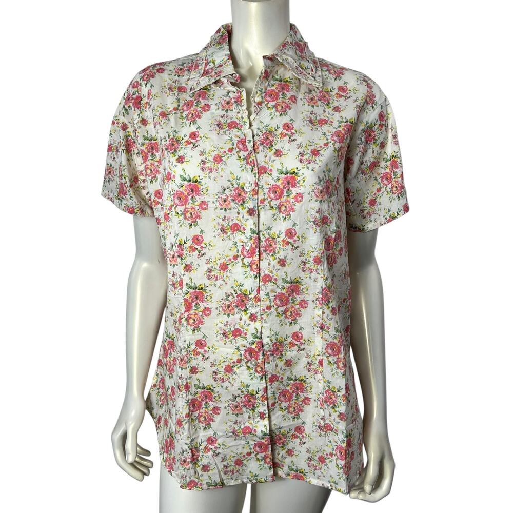 Vintage Only Necessities Floral Blouse Pink White Size Medium